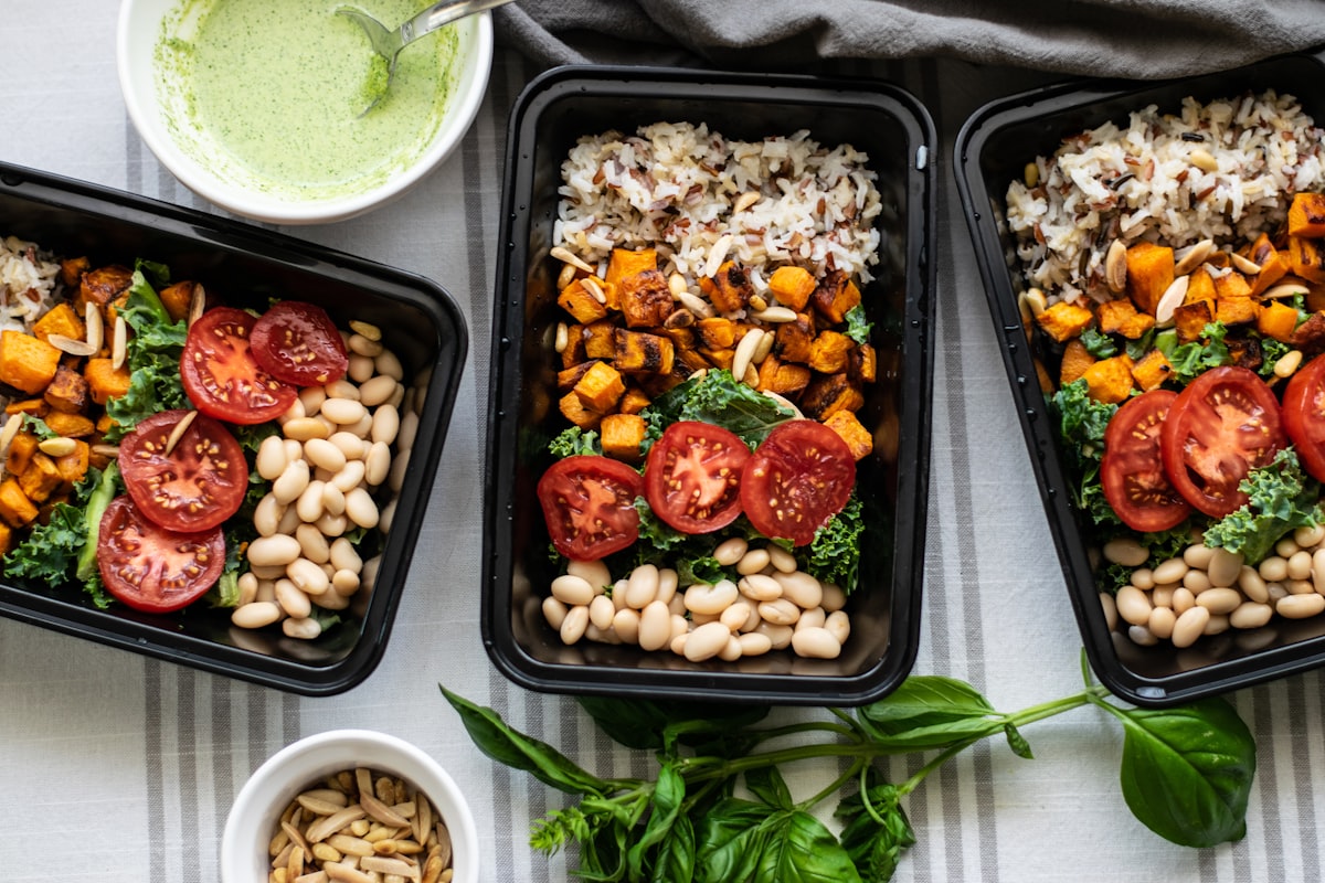 Spiced chickpea salad with cucumber, red onion, and tahini dressing